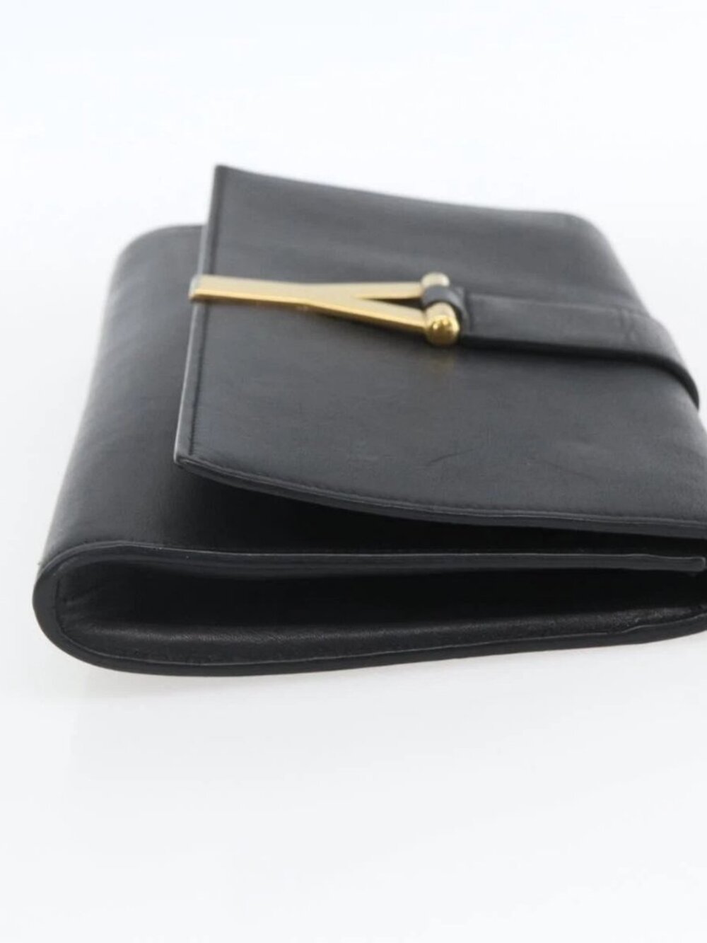SAINT LAURENT Clutch Bag Leather Black Gold Auth ka1261 - Picture 9 of 16